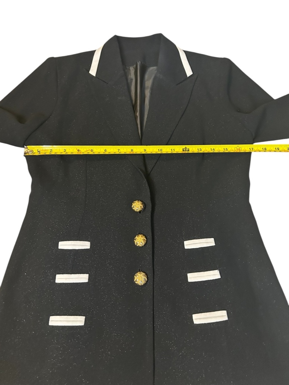 Structured Classic Black Blazer with White Trim and Gold Buttons - Small - Picture 11 of 14